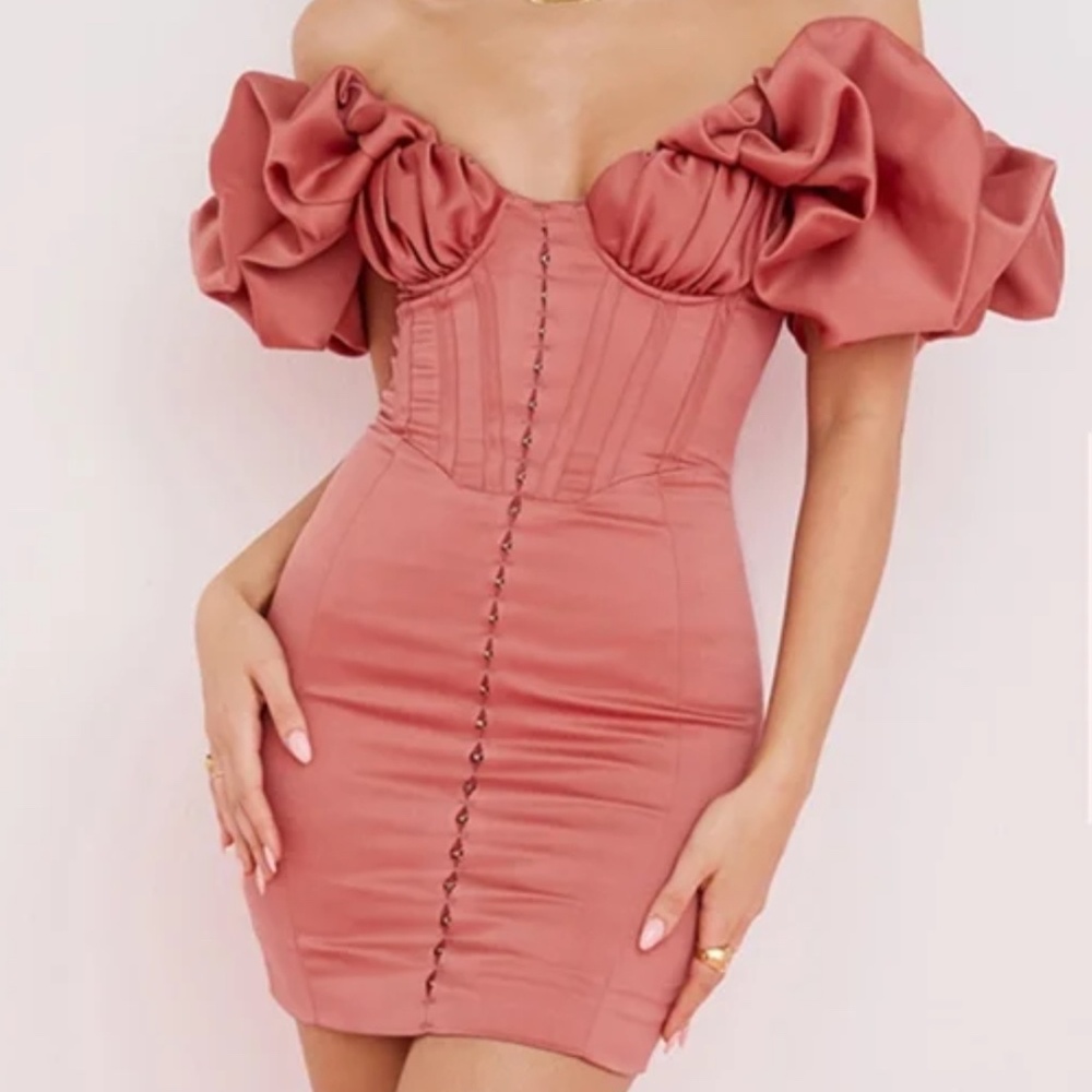 House of CB ANNABELLE ROSE SATIN RUFFLE STRAPLESS DRESS (Sold Out!)